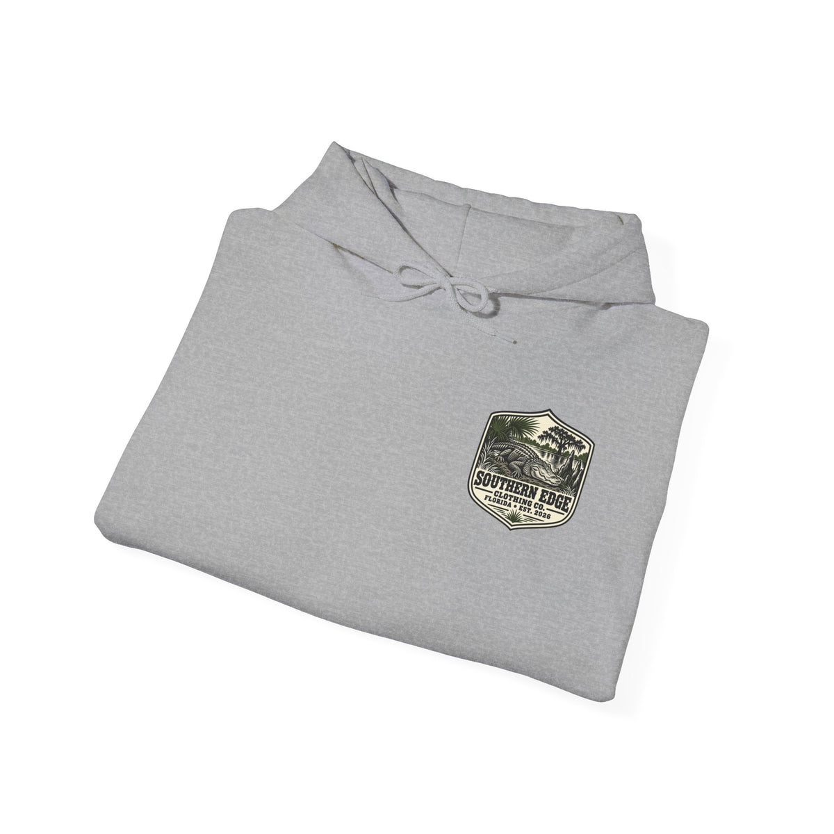Minimal Military Patch Hoodie — Camouflage Pocket Emblem Sweatshirt