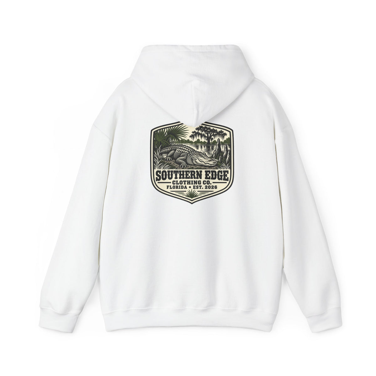 Minimal Military Patch Hoodie — Camouflage Pocket Emblem Sweatshirt