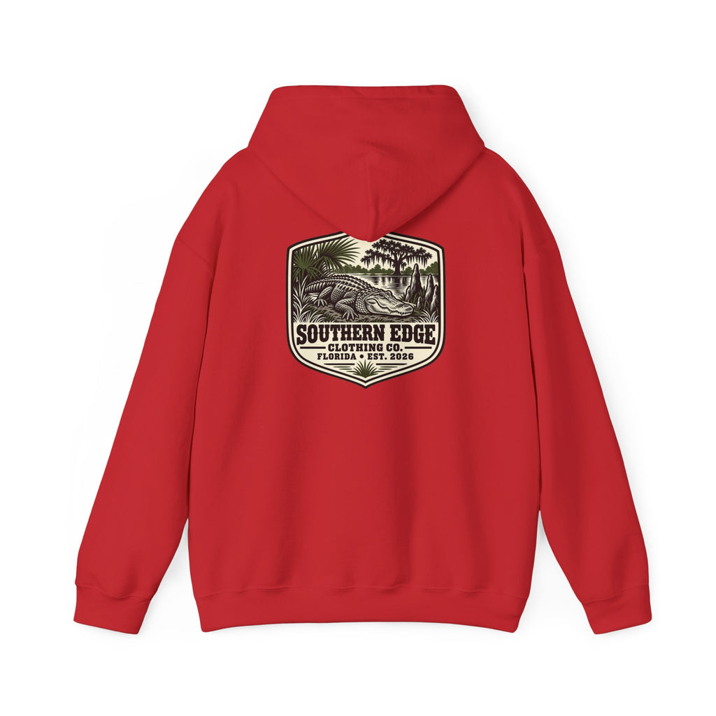 Minimal Military Patch Hoodie — Camouflage Pocket Emblem Sweatshirt