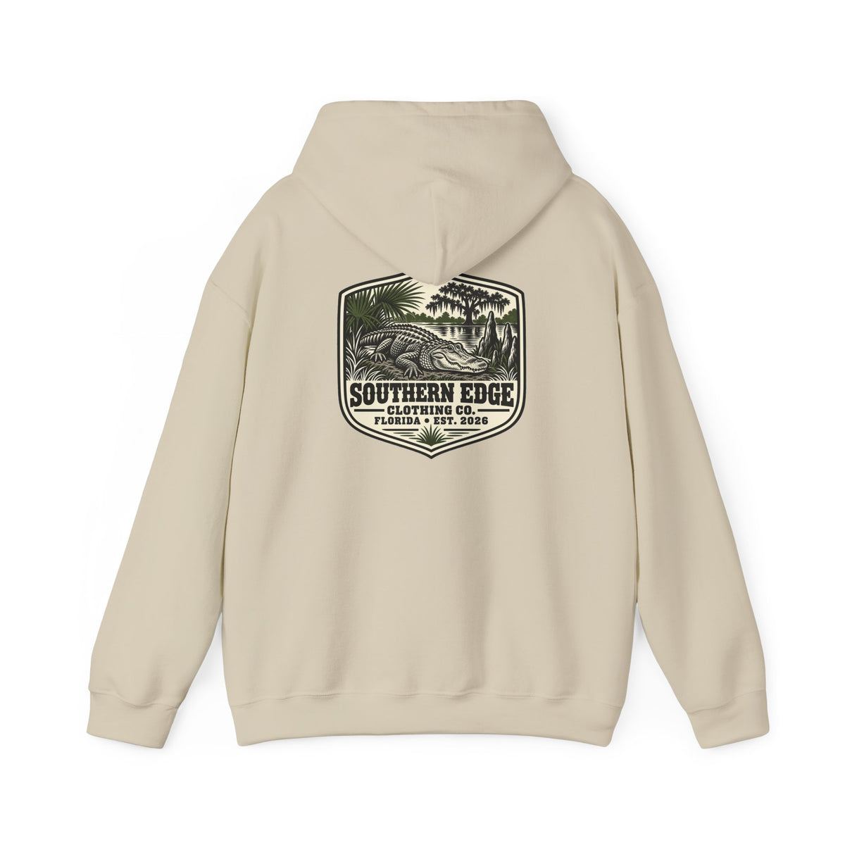 Minimal Military Patch Hoodie — Camouflage Pocket Emblem Sweatshirt