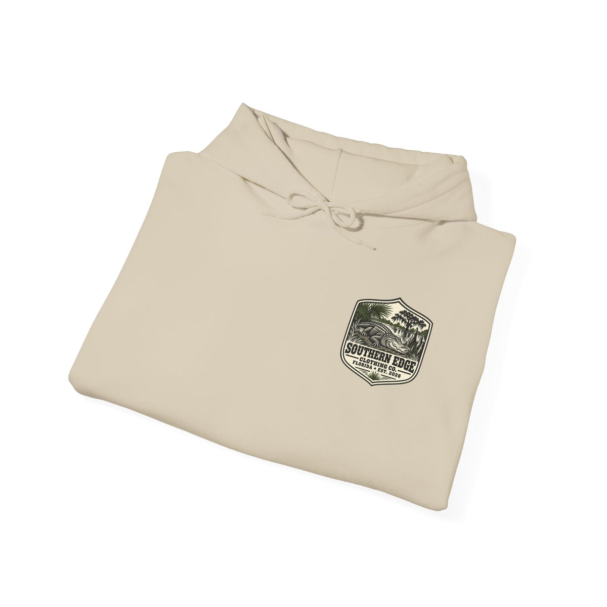 Minimal Military Patch Hoodie — Camouflage Pocket Emblem Sweatshirt