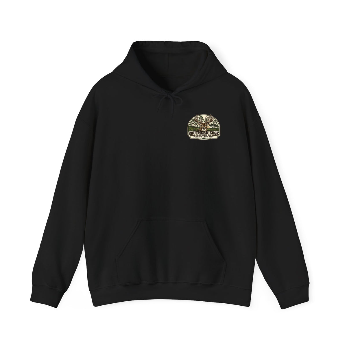 Camo Patch Hoodie — Small Camouflage Chest Patch Hooded Sweatshirt