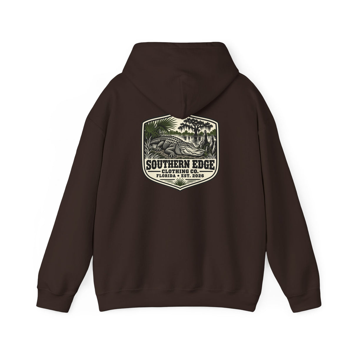 Minimal Military Patch Hoodie — Camouflage Pocket Emblem Sweatshirt