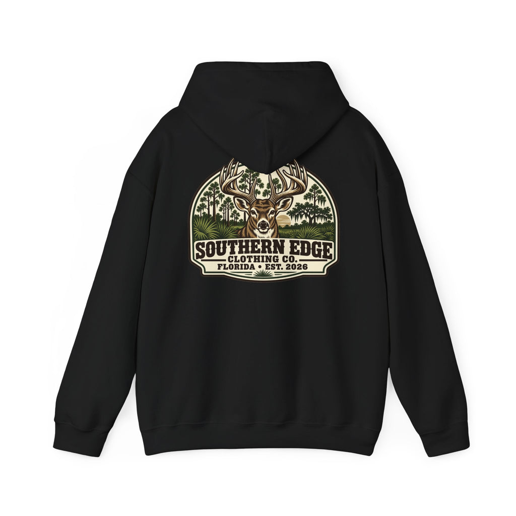 Camo Patch Hoodie — Small Camouflage Chest Patch Hooded Sweatshirt