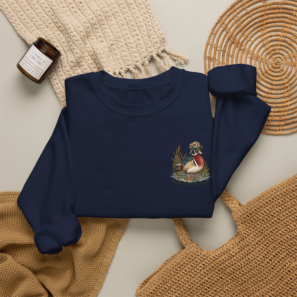 Duck Hunting Crewneck Sweatshirt — "Southern Edge" Wood Duck Graphic