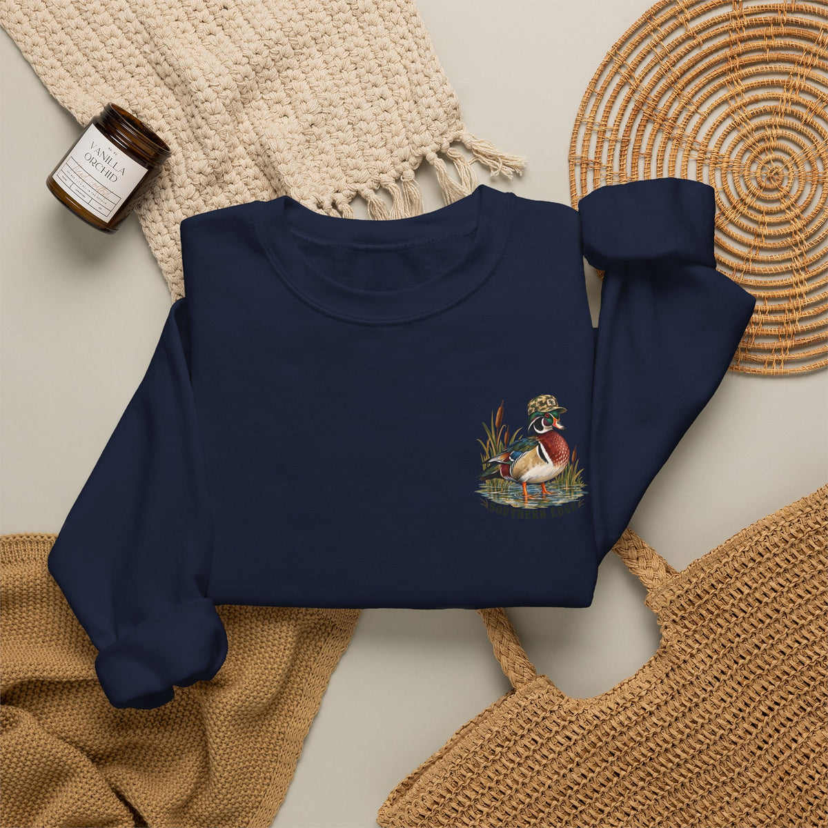 Duck Hunting Crewneck Sweatshirt — "Southern Edge" Wood Duck Graphic