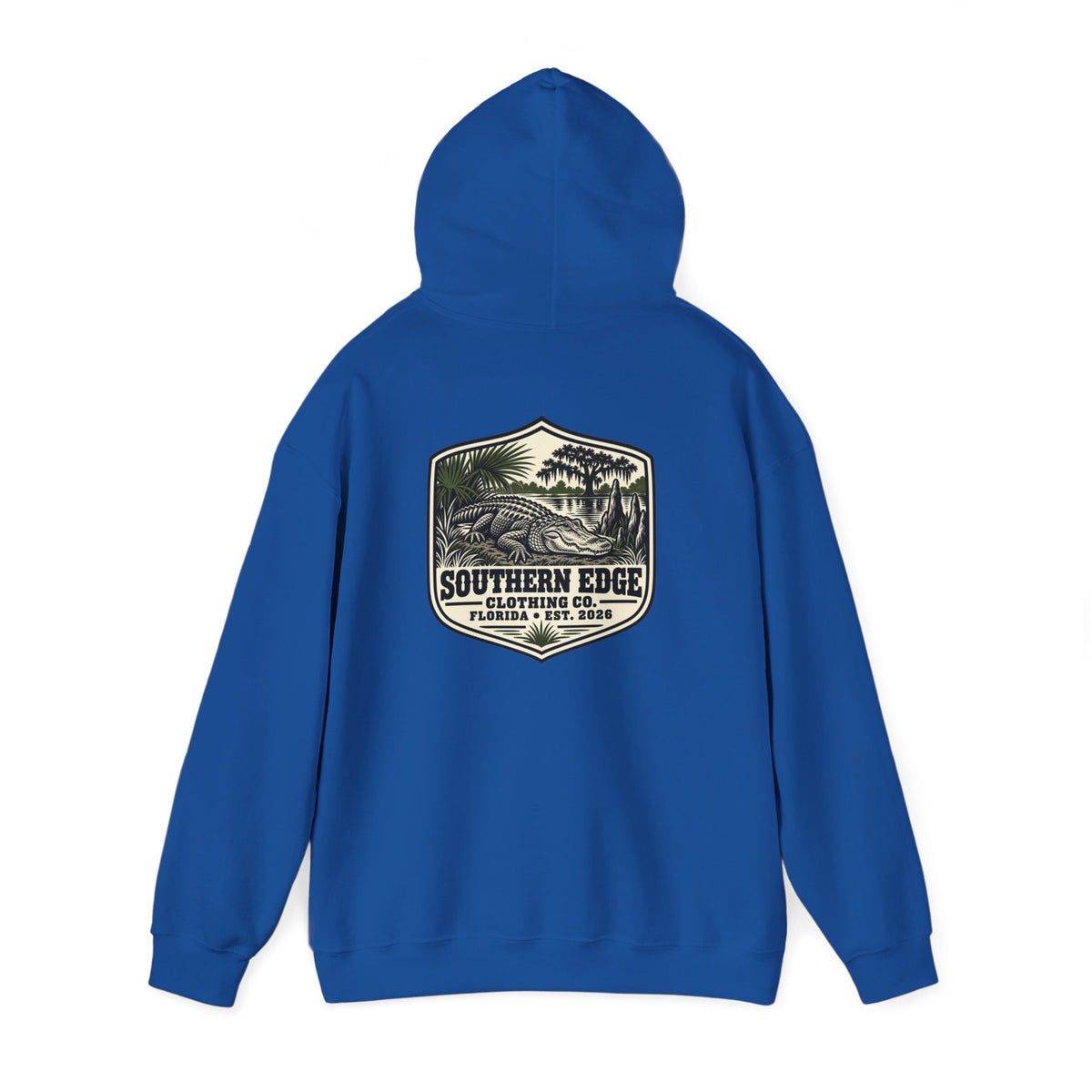 Minimal Military Patch Hoodie — Camouflage Pocket Emblem Sweatshirt