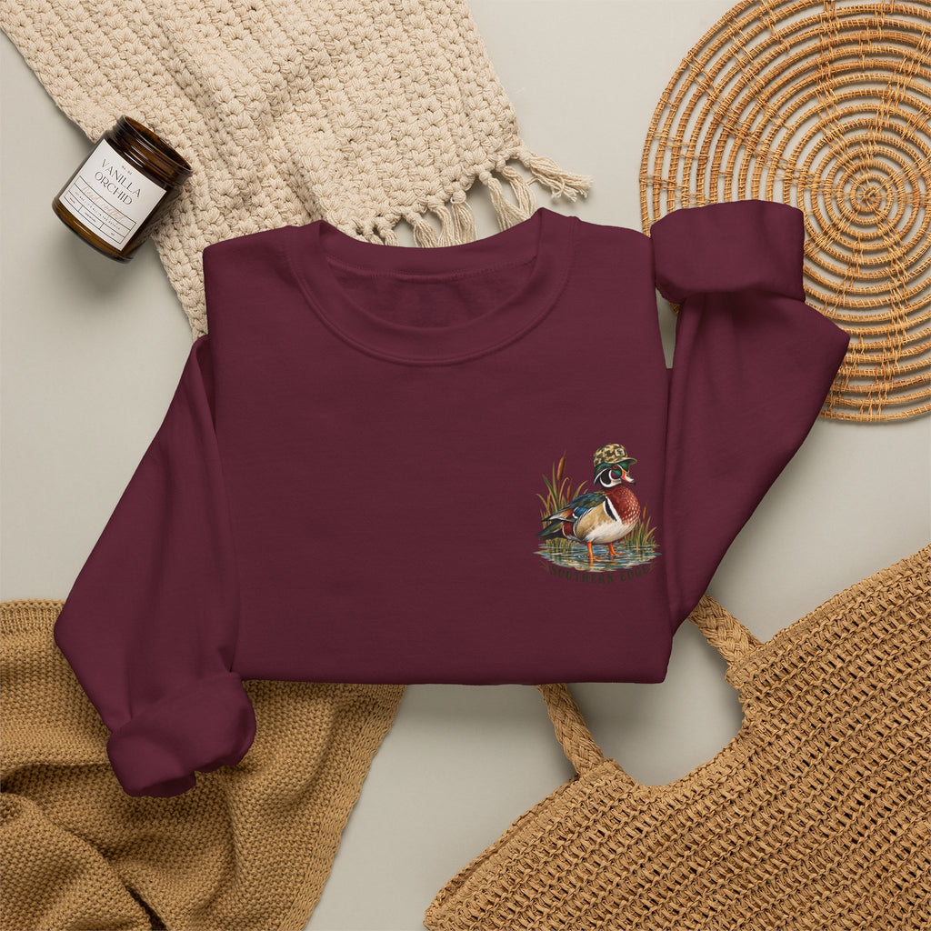 Duck Hunting Crewneck Sweatshirt — "Southern Edge" Wood Duck Graphic