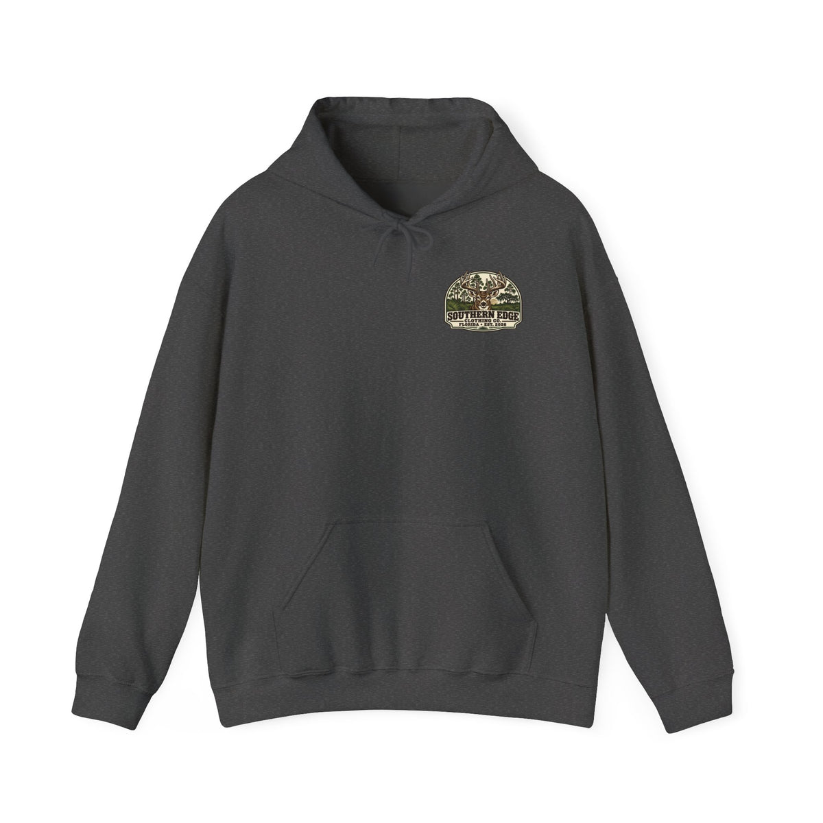 Camo Patch Hoodie — Small Camouflage Chest Patch Hooded Sweatshirt
