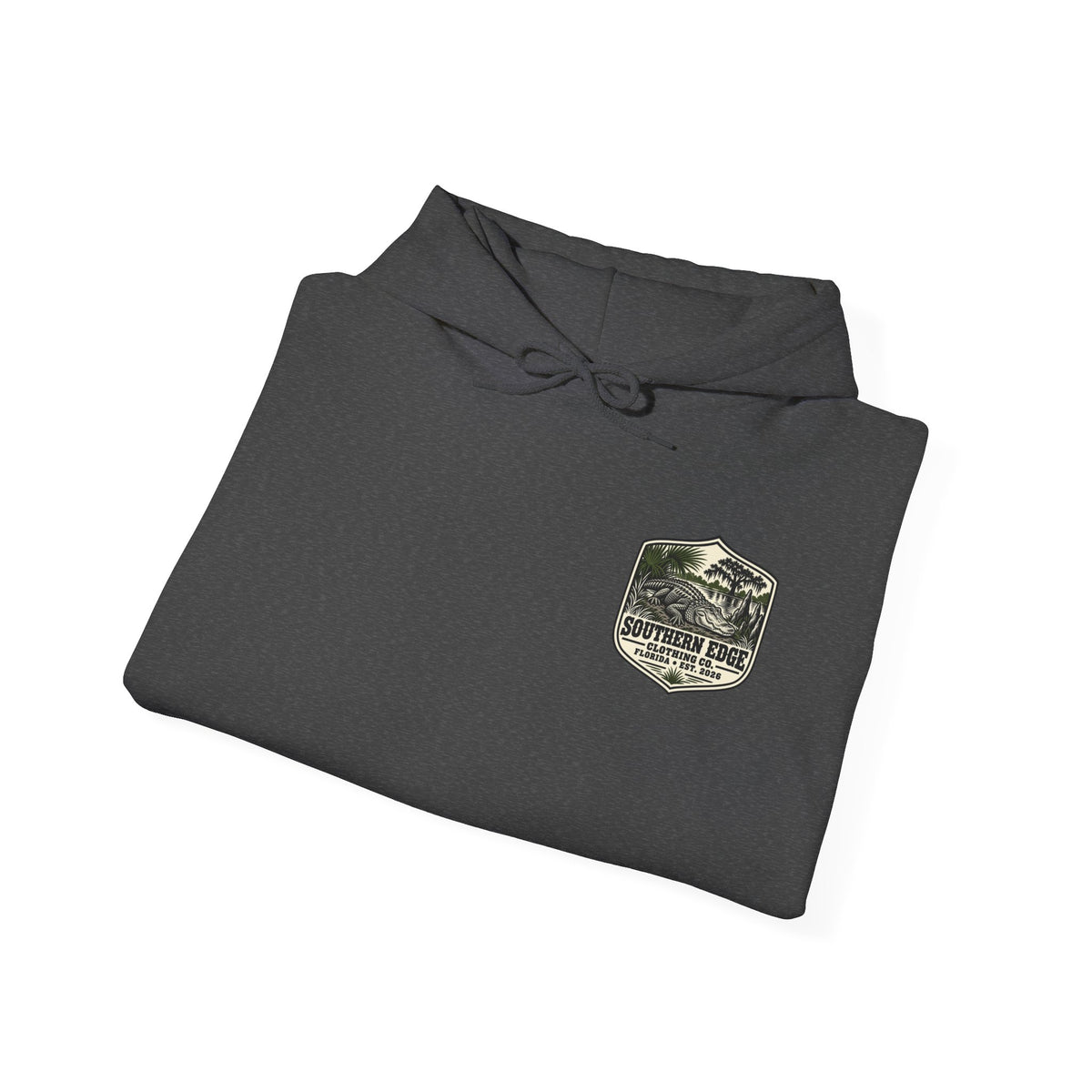 Minimal Military Patch Hoodie — Camouflage Pocket Emblem Sweatshirt