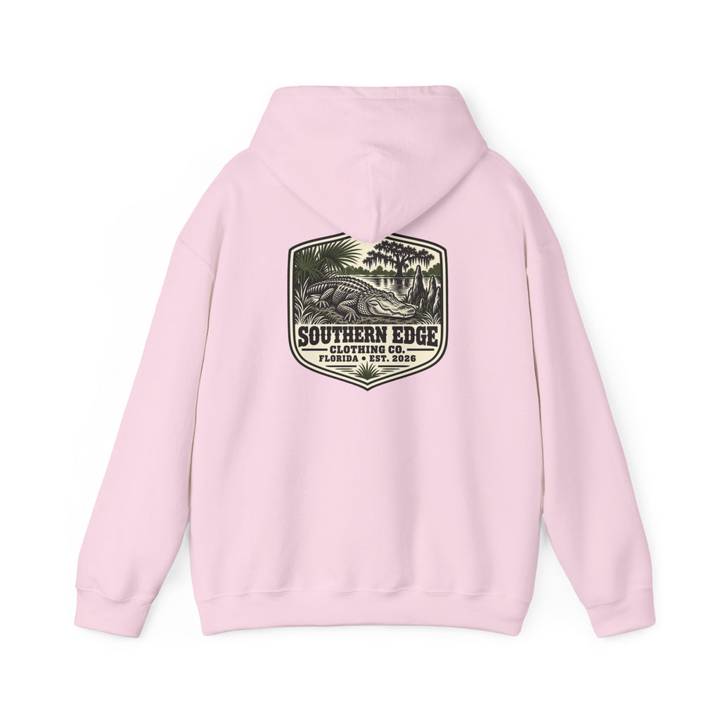 Minimal Military Patch Hoodie — Camouflage Pocket Emblem Sweatshirt