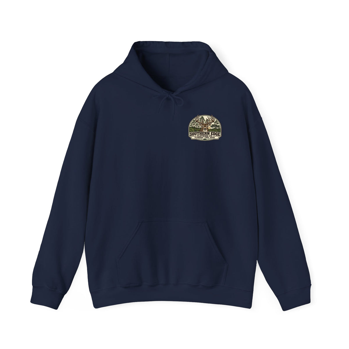 Camo Patch Hoodie — Small Camouflage Chest Patch Hooded Sweatshirt