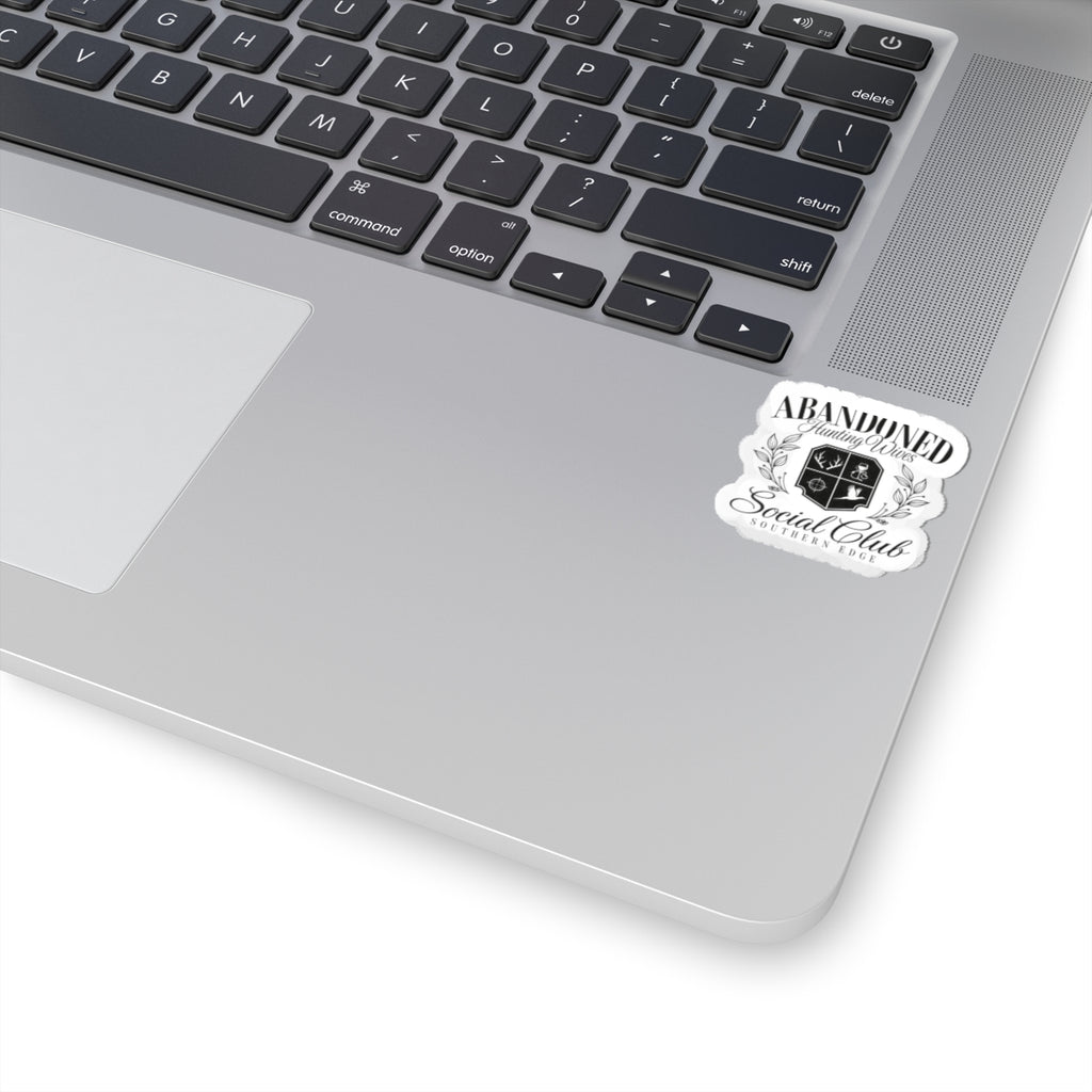 Abandoned Hunting Wives Social Club Kiss-Cut Sticker — Vintage Crest Laptop Decal