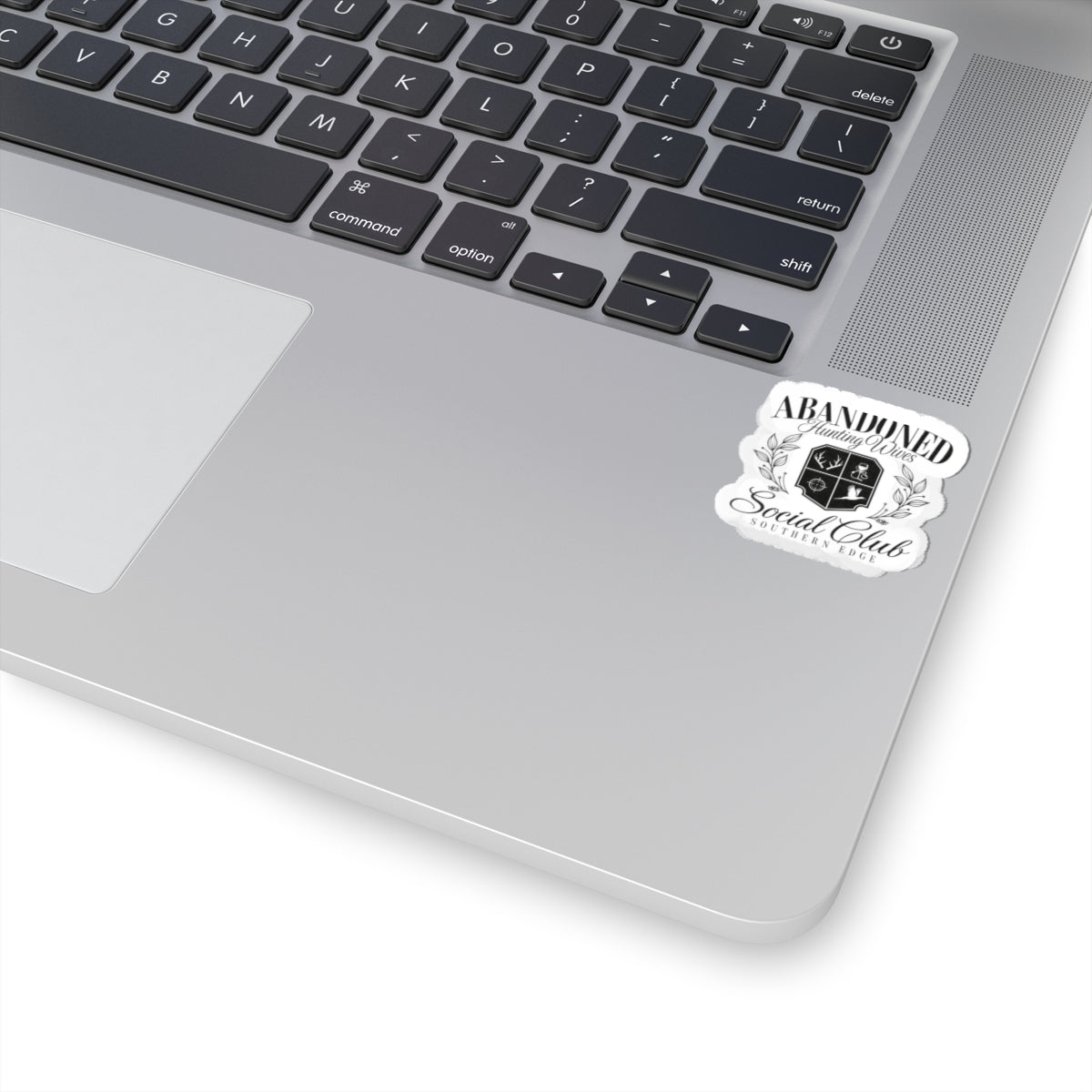 Abandoned Hunting Wives Social Club Kiss-Cut Sticker — Vintage Crest Laptop Decal