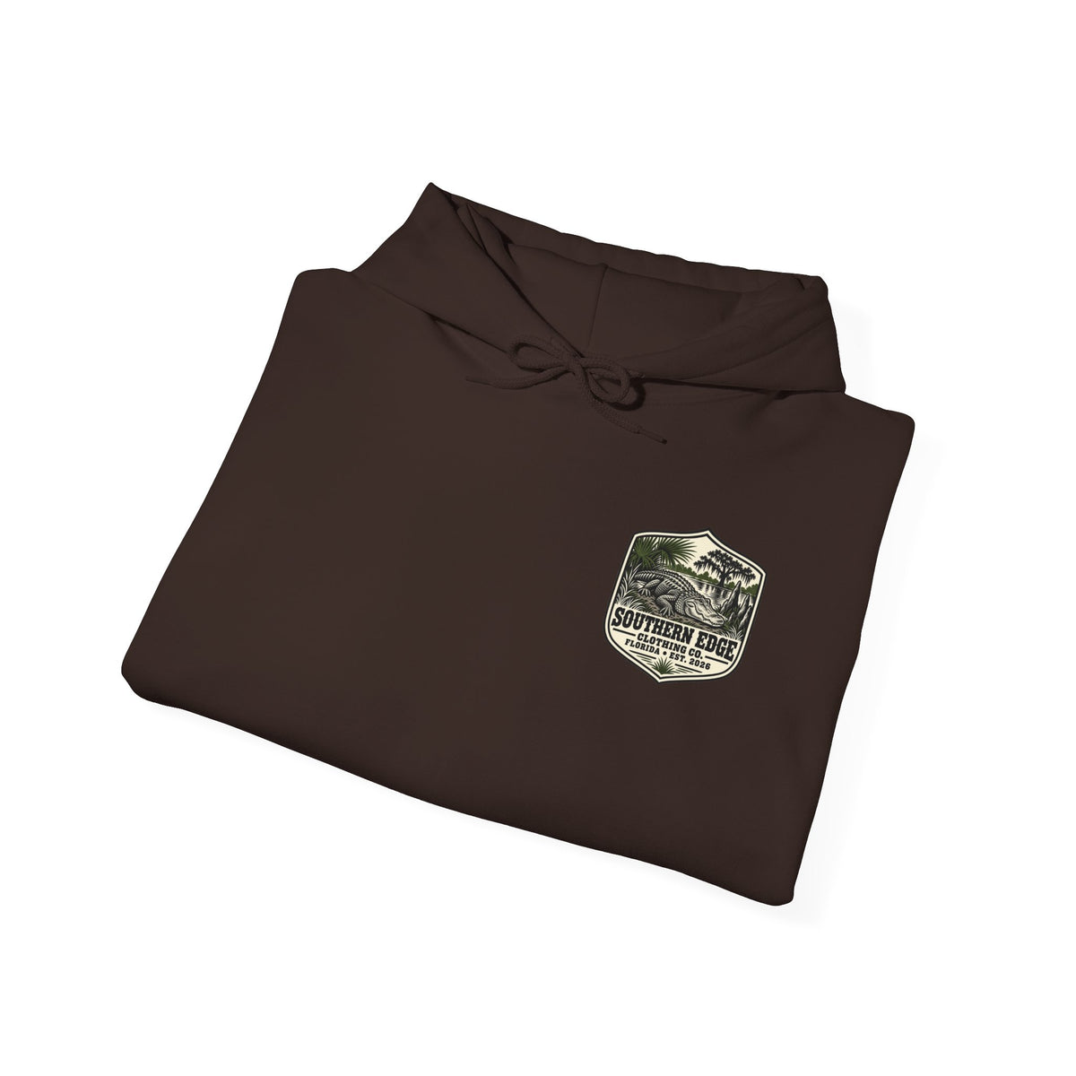 Minimal Military Patch Hoodie — Camouflage Pocket Emblem Sweatshirt