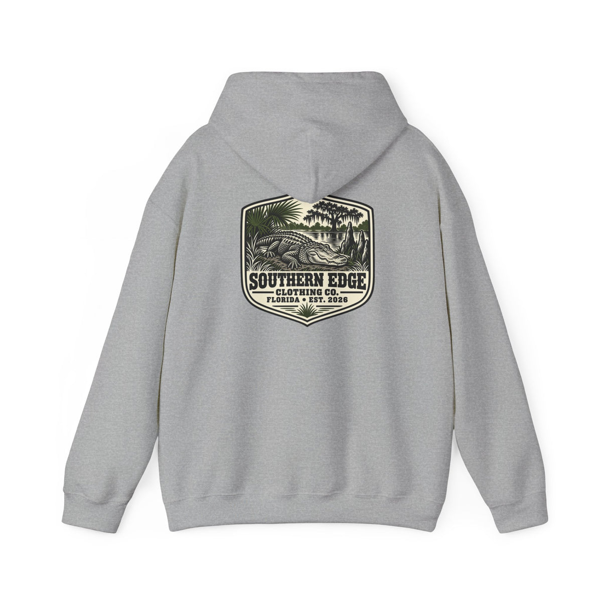 Minimal Military Patch Hoodie — Camouflage Pocket Emblem Sweatshirt
