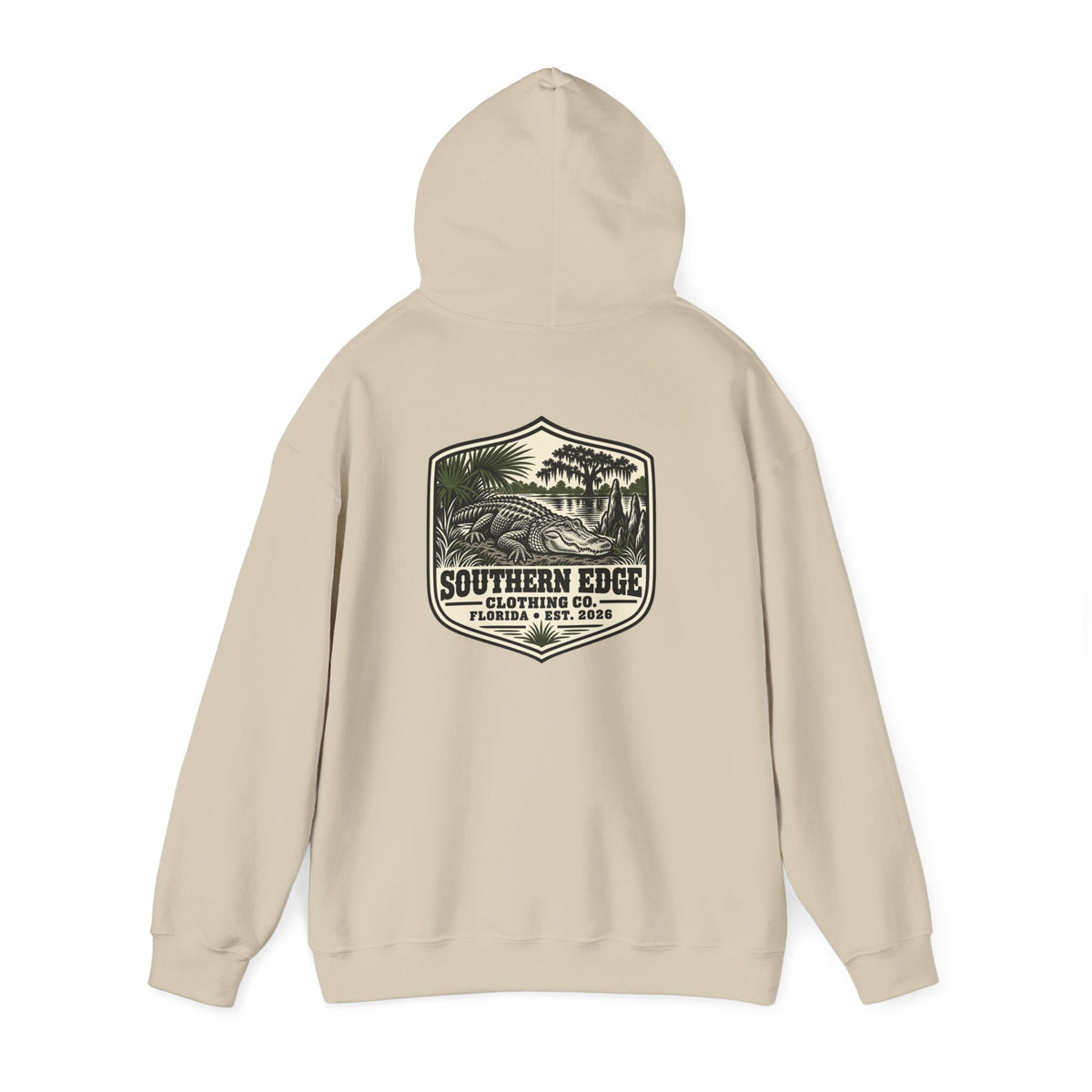 Minimal Military Patch Hoodie — Camouflage Pocket Emblem Sweatshirt