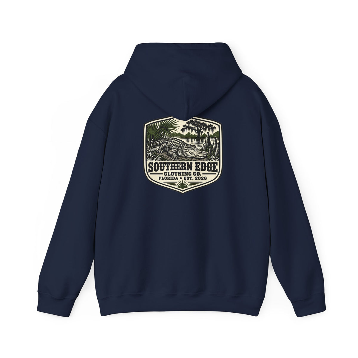 Minimal Military Patch Hoodie — Camouflage Pocket Emblem Sweatshirt