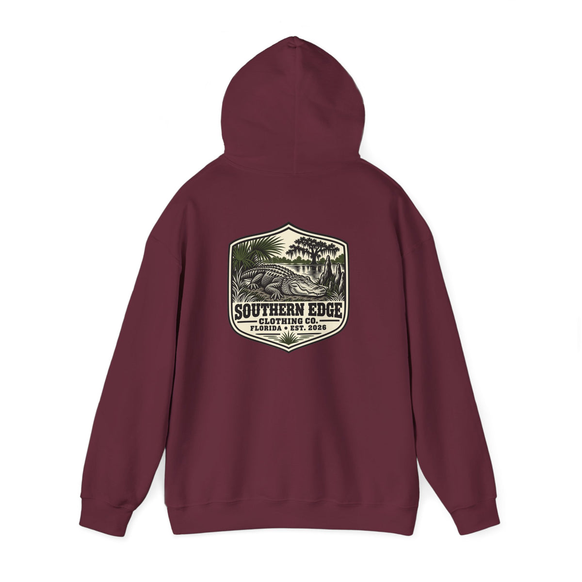 Minimal Military Patch Hoodie — Camouflage Pocket Emblem Sweatshirt