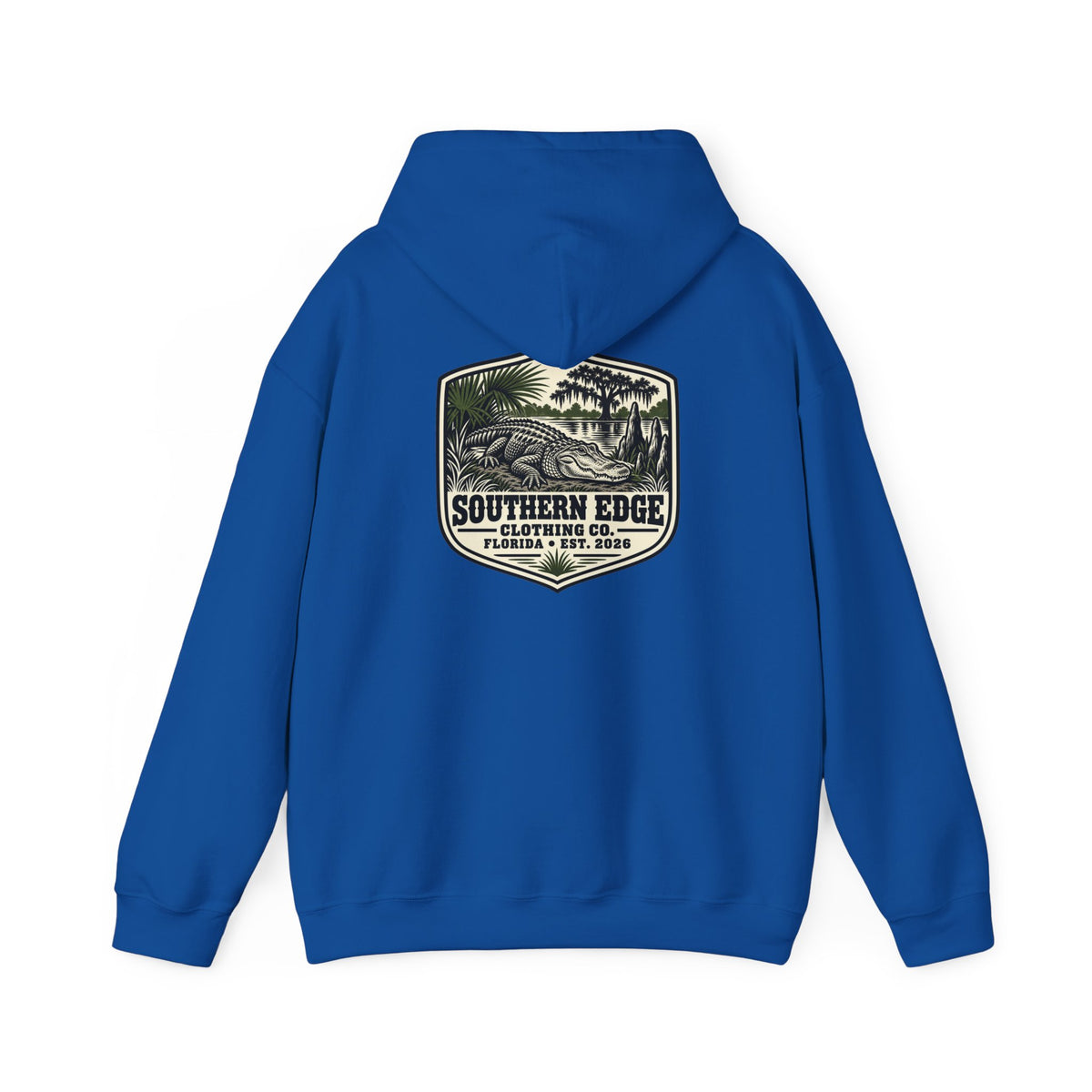 Minimal Military Patch Hoodie — Camouflage Pocket Emblem Sweatshirt