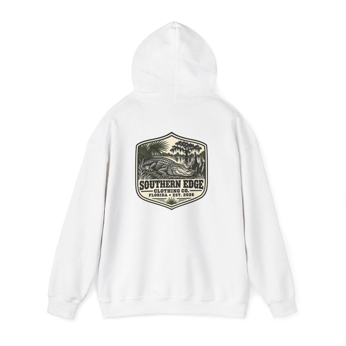 Minimal Military Patch Hoodie — Camouflage Pocket Emblem Sweatshirt