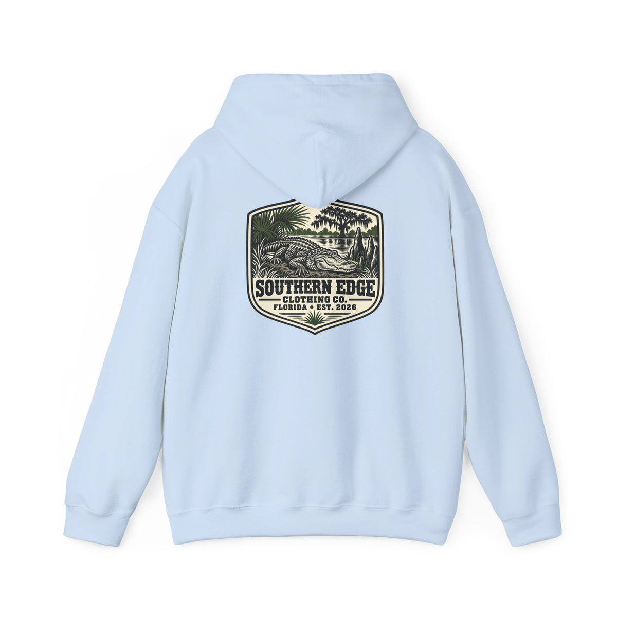 Minimal Military Patch Hoodie — Camouflage Pocket Emblem Sweatshirt