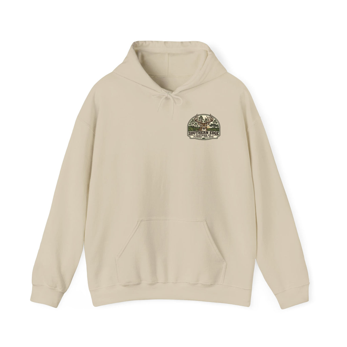 Camo Patch Hoodie — Small Camouflage Chest Patch Hooded Sweatshirt
