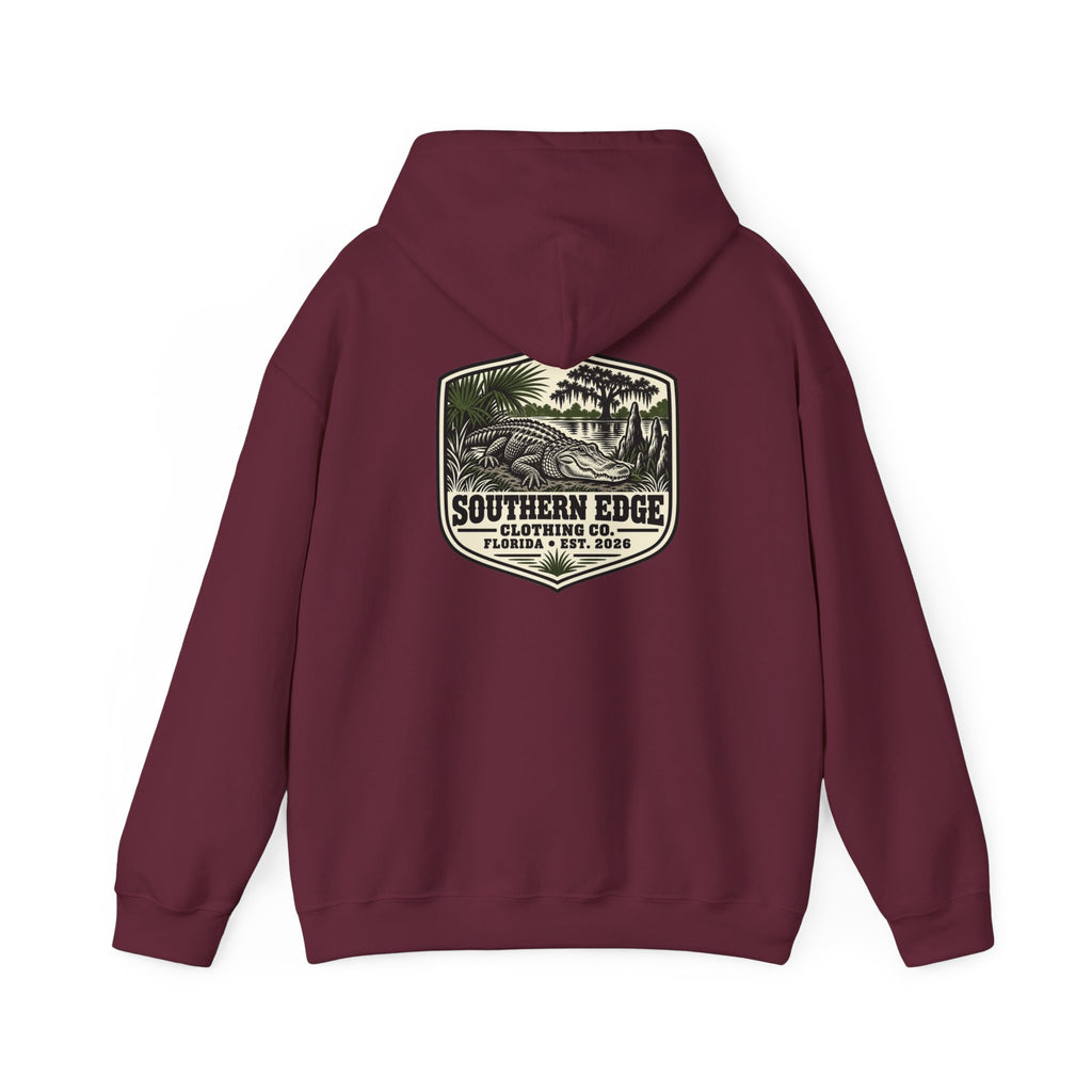 Minimal Military Patch Hoodie — Camouflage Pocket Emblem Sweatshirt