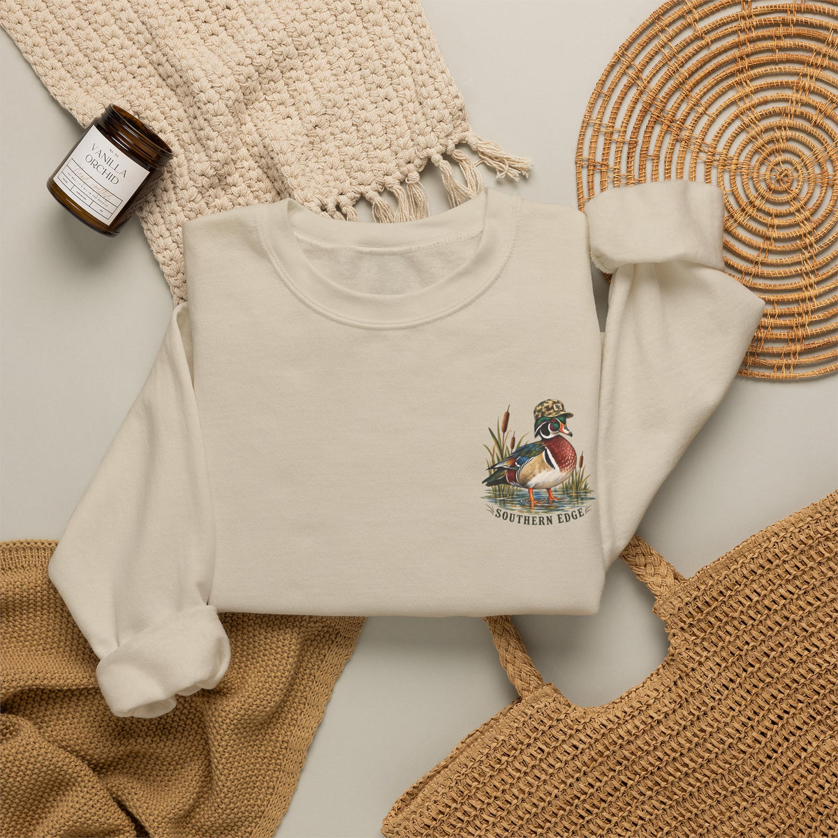 Duck Hunting Crewneck Sweatshirt — "Southern Edge" Wood Duck Graphic