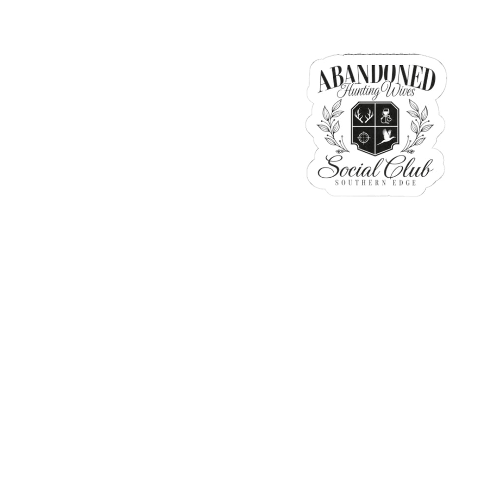 Abandoned Hunting Wives Social Club Kiss-Cut Sticker — Vintage Crest Laptop Decal