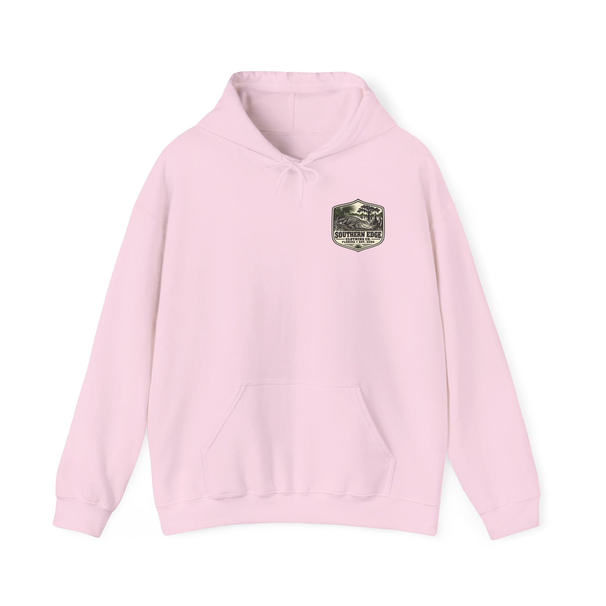 Minimal Military Patch Hoodie — Camouflage Pocket Emblem Sweatshirt
