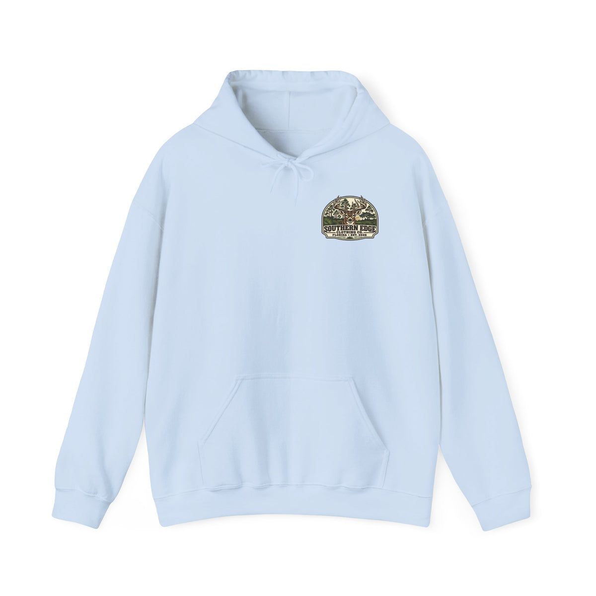 Camo Patch Hoodie — Small Camouflage Chest Patch Hooded Sweatshirt
