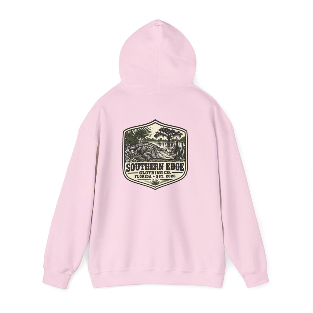 Minimal Military Patch Hoodie — Camouflage Pocket Emblem Sweatshirt