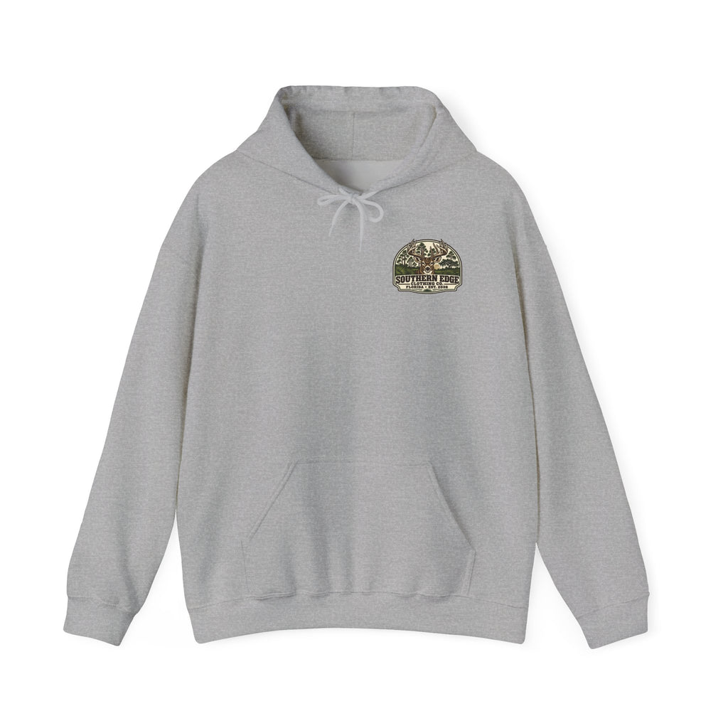 Camo Patch Hoodie — Small Camouflage Chest Patch Hooded Sweatshirt