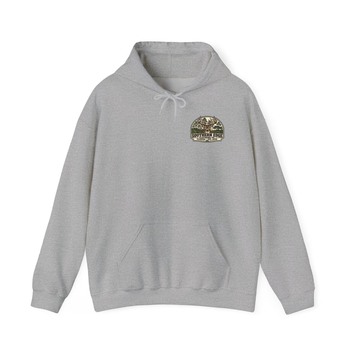 Camo Patch Hoodie — Small Camouflage Chest Patch Hooded Sweatshirt