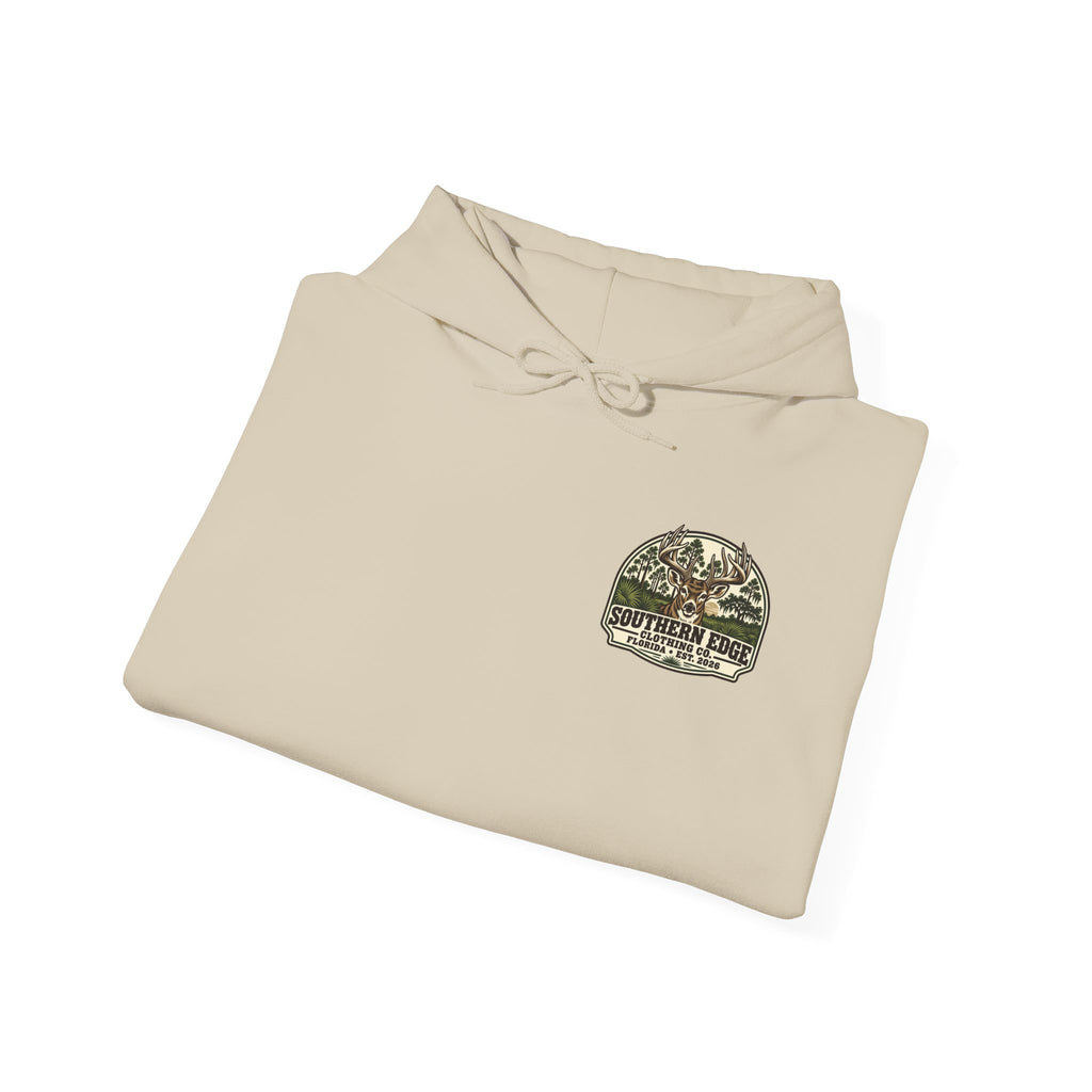 Camo Patch Hoodie — Small Camouflage Chest Patch Hooded Sweatshirt