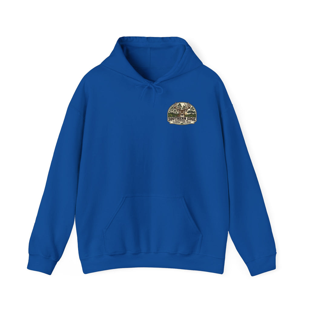 Camo Patch Hoodie — Small Camouflage Chest Patch Hooded Sweatshirt