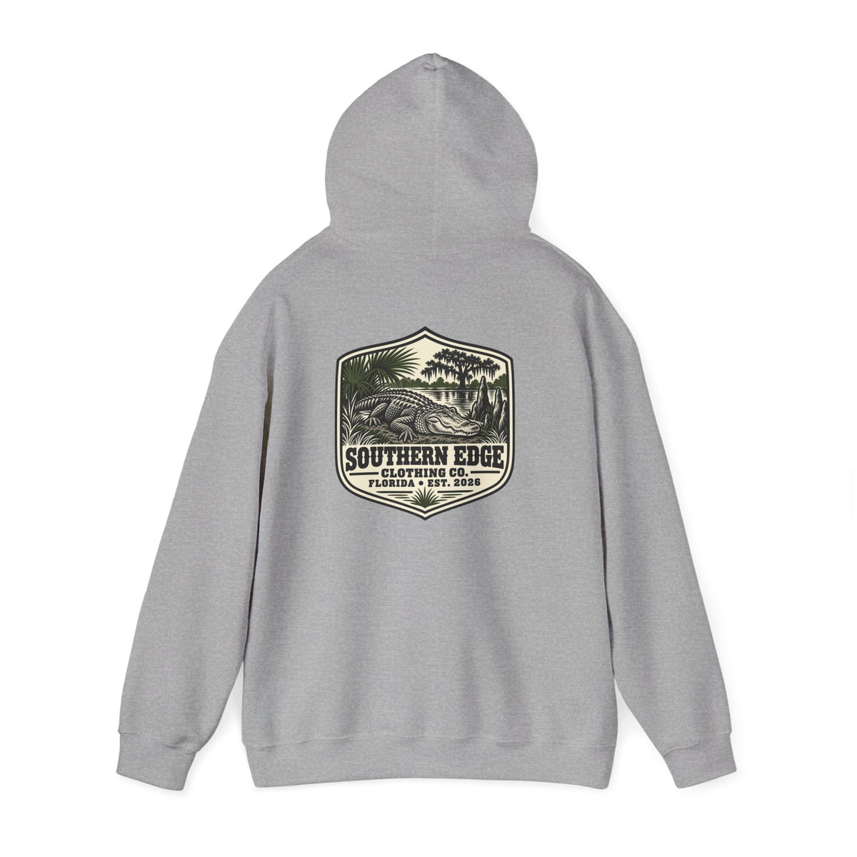 Minimal Military Patch Hoodie — Camouflage Pocket Emblem Sweatshirt